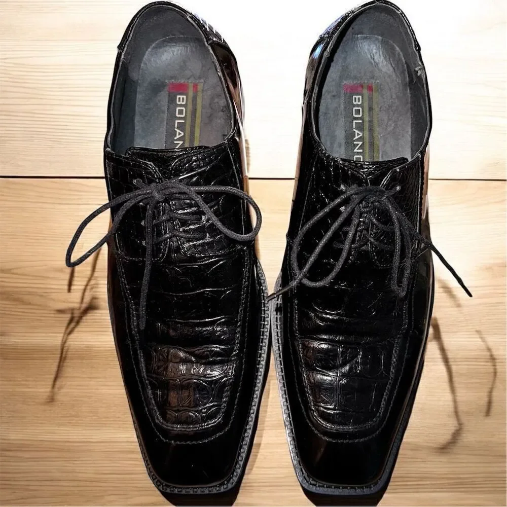 Bolano Men's Black Alligator Print Oxford Dress Shoes Size 8.5